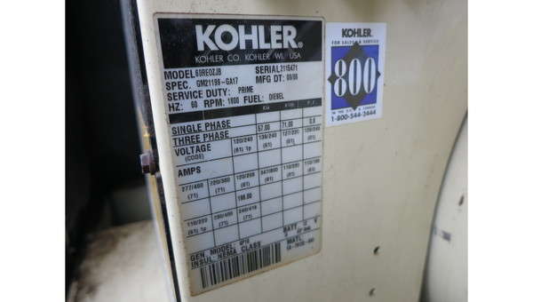 Used Kohler 60REOZJB Portable Diesel Generator, 4512 Hrs