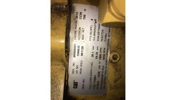Used Caterpillar 3512B Diesel Generator, 962 Hrs