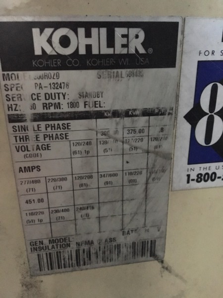 Used Kohler 300ROZD Rental Grade Diesel Generator, 5878 Hrs