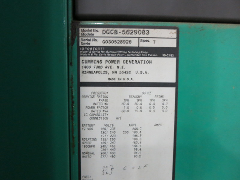 Used Cummins DGCB Diesel Generator, 470 Hrs