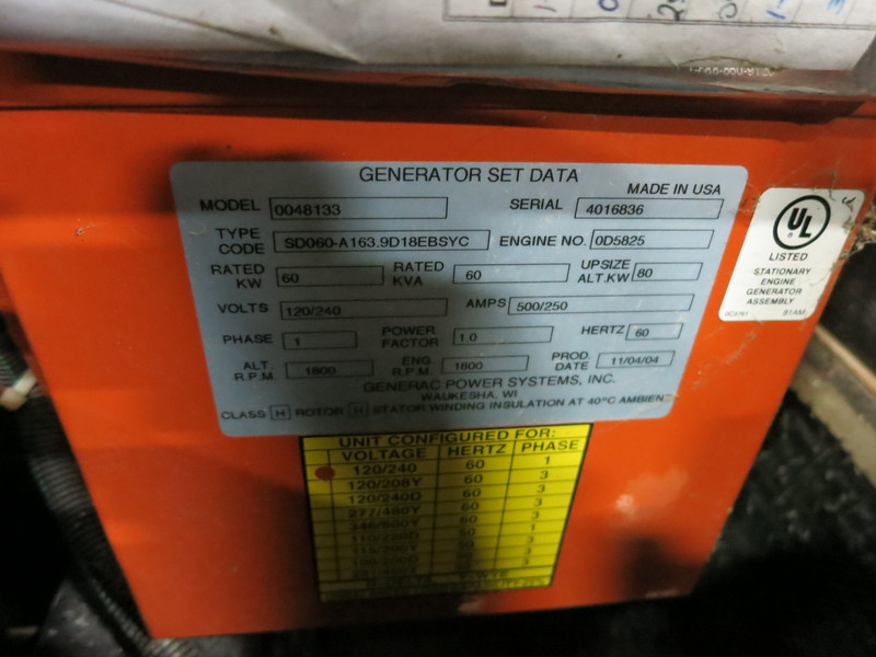 Used Generac 4D34-T Diesel Generator