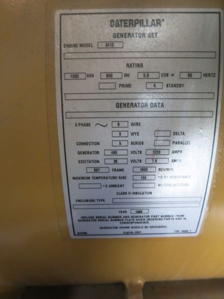 Used Caterpillar 3412 Diesel Generator, 352 Hrs