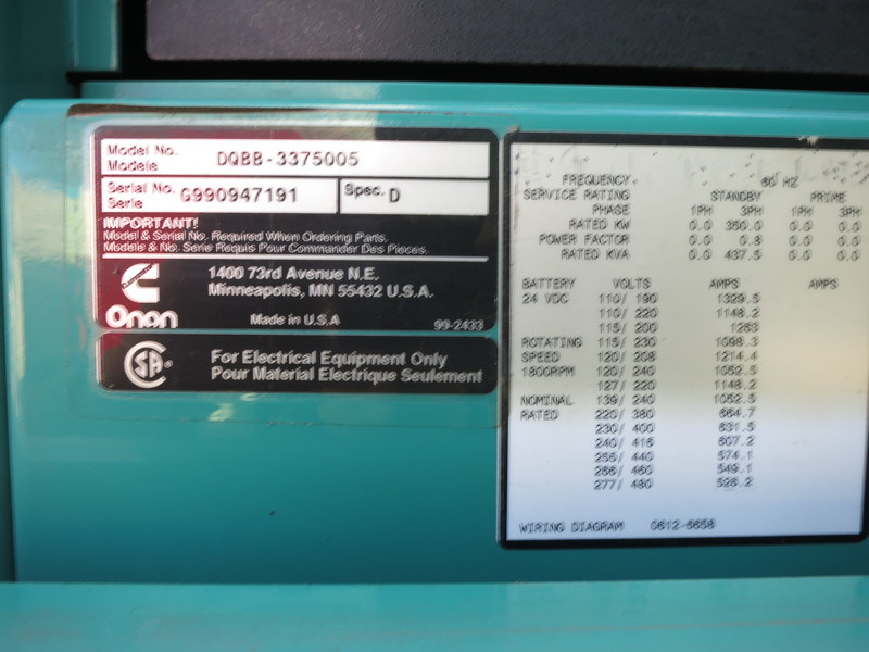 Used Cummins DQBB Portable Diesel Generator, 50 Hrs