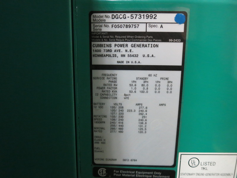 Used Cummins DGCG Diesel Generator, 68 Hrs
