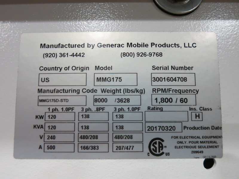 New Generac MMG175 Rental Grade Diesel Generator, 0 Hrs, EPA Tier 4i