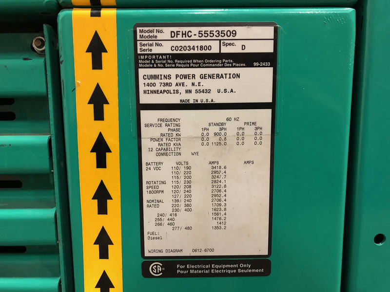 Used Cummins DFHC Diesel Generator, 1242 Hrs