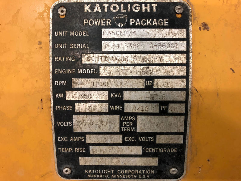 Used Katolight D350FRZ4 Diesel Generator, 1683 Hrs