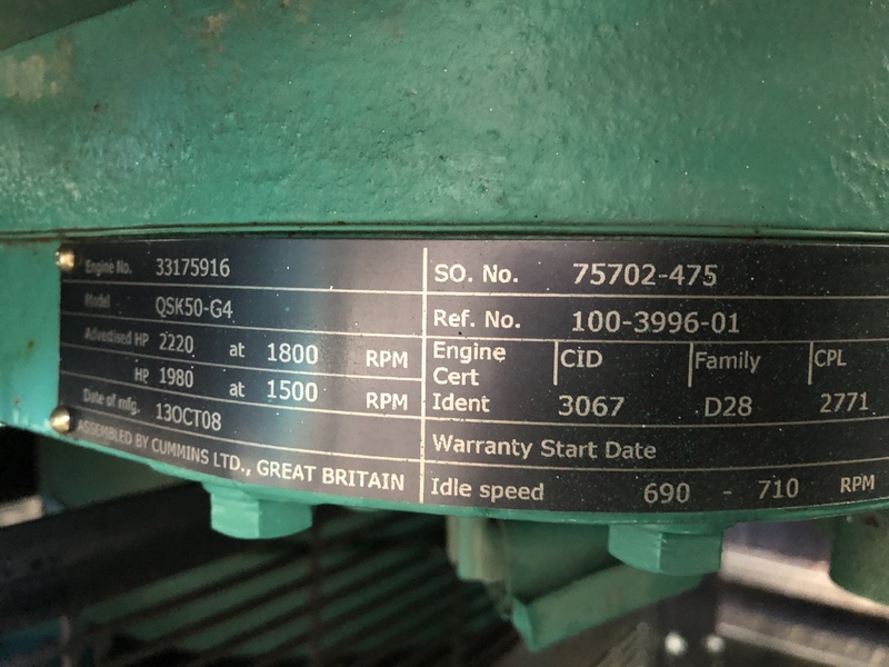Used Cummins DQGAB QSK50-G4 Diesel Generator 159 Hrs EPA Tier 2