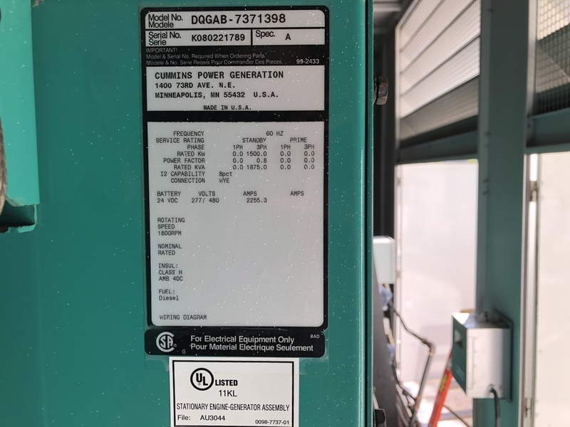 Used Cummins DQGAB QSK50-G4 Diesel Generator 159 Hrs EPA Tier 2