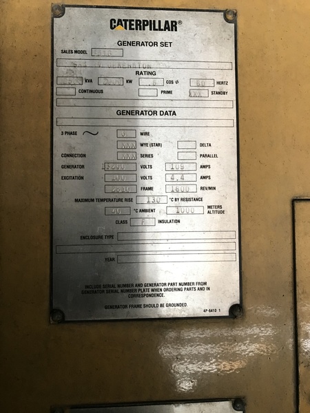 Used Caterpillar 3516B Diesel Generator, 1802 Hrs 12470V or 13200V or 13800V