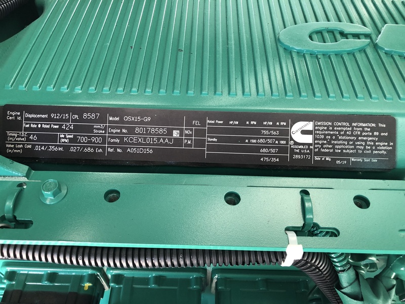 New Cummins DFEK QSX15-G9 NR2 Diesel Generator, EPA Tier 2