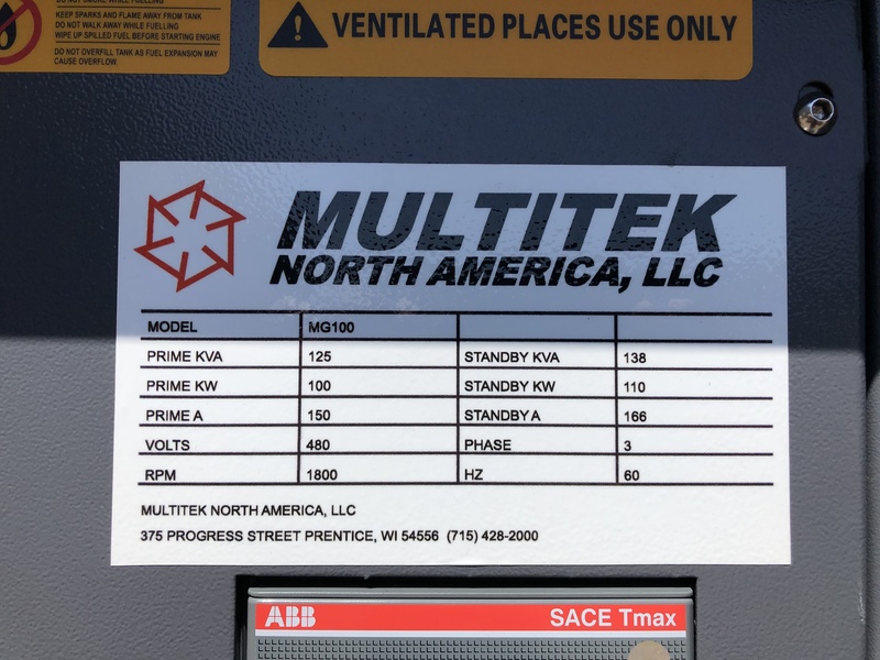 New Multitek MG100 Rental Grade Diesel Generator, EPA Tier 3 Flex and CARB Certified