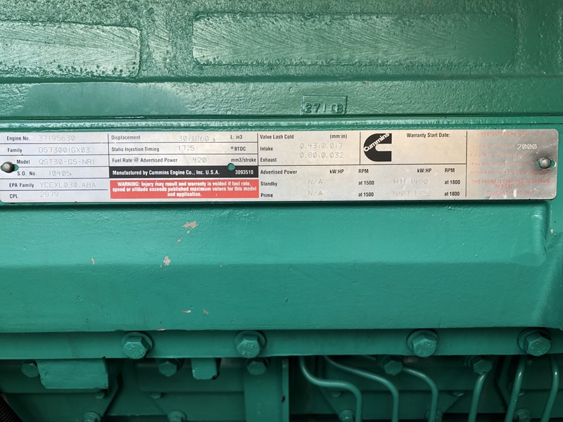 Used Cummins 1000DFHD Rental Grade Diesel Generator, 11,301 Hrs