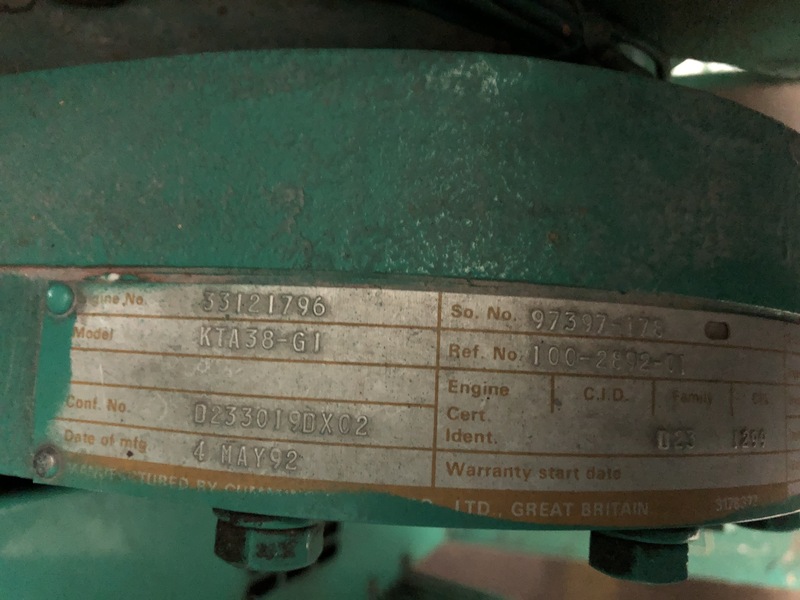 Used Cummins DFJA KTA 38-G1 Diesel Generator, 2437 Hrs