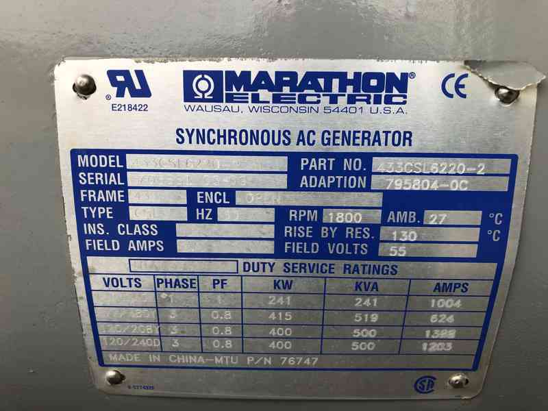 Used MTU 350RXC6DT3 Diesel Generator 142 Hrs EPA Tier 3