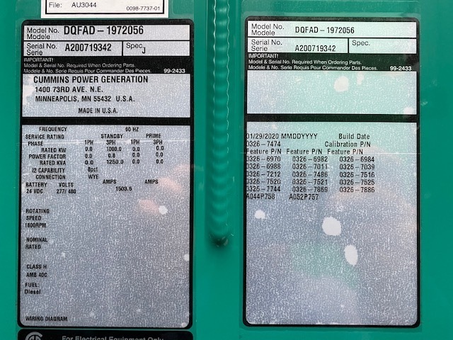 New Cummins DQFAD QST30-G5 NR2 Diesel Generator, EPA Tier 2