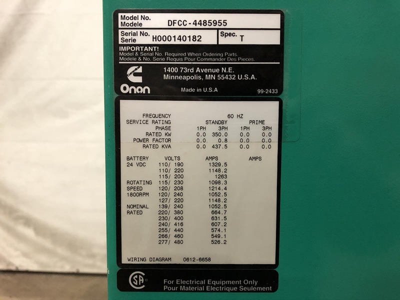 Used Cummins DFCC Diesel Generator, 207 Hrs