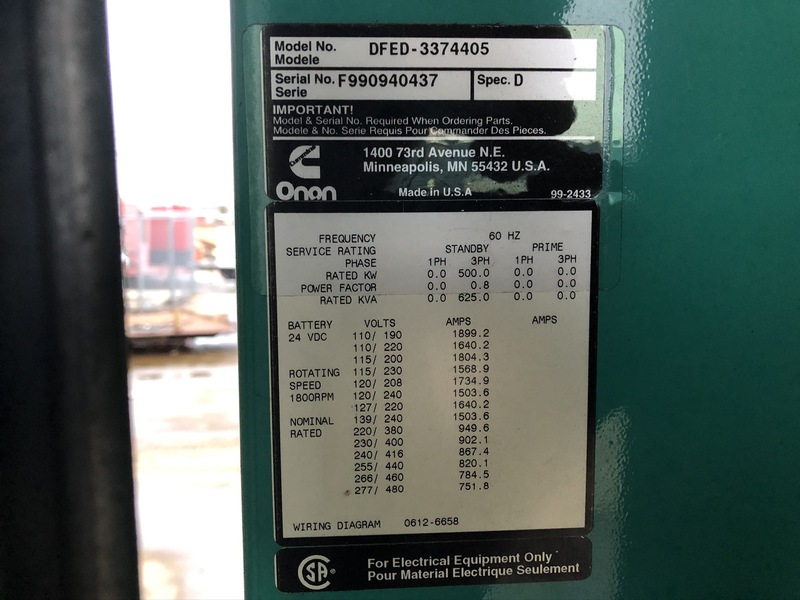 Used Cummins DFED KTA19-G4 Diesel Generator, 414 Hrs