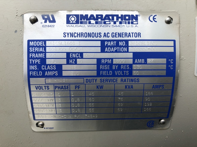 Used John Deere 40 kW Diesel Generator, 121 Hrs