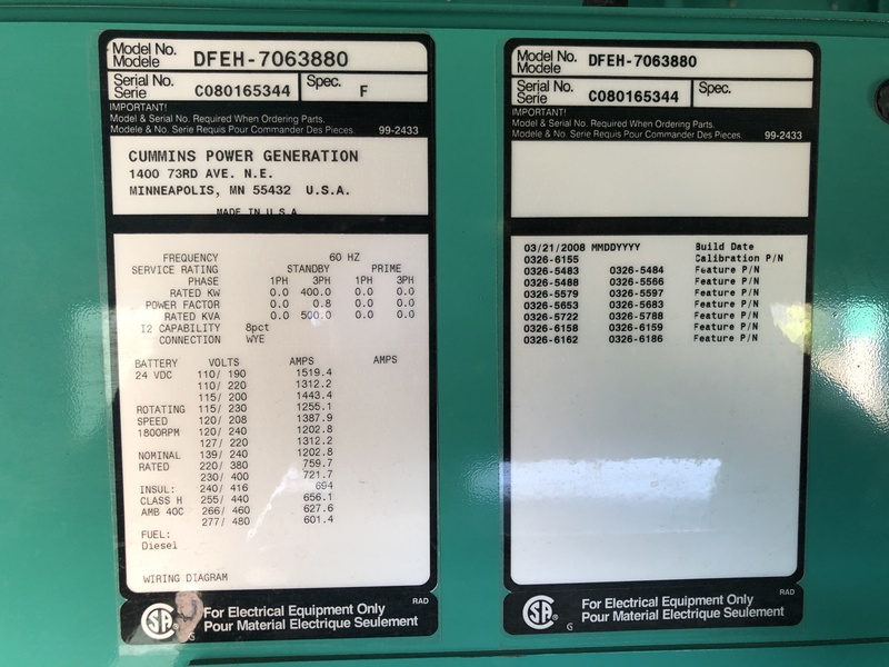 Used Cummins DFEH QSX15-G9 NR2 Diesel Generator 268 Hrs EPA Tier 2
