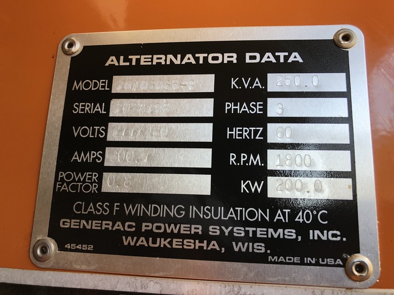 Used Generac SD200 Diesel Generator, 129 Hrs