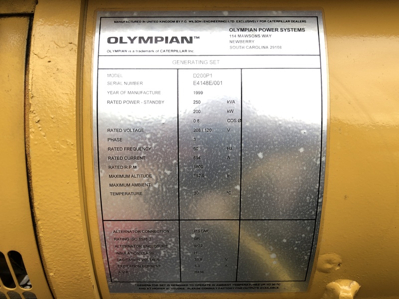 Used Caterpillar D200P1 Diesel Generator, 820 Hrs