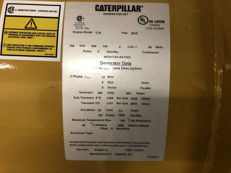 Used Caterpillar C18 Diesel Generator 402 Hrs EPA Tier 2