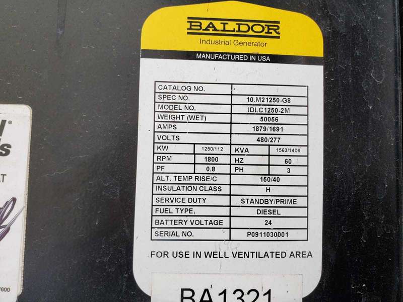 Used Baldor IDLC1250-2M, Mitsubishi S12R-Y2PTAW-1, Rental Grade Diesel Generator 2092 Hrs EPA Tier 2
