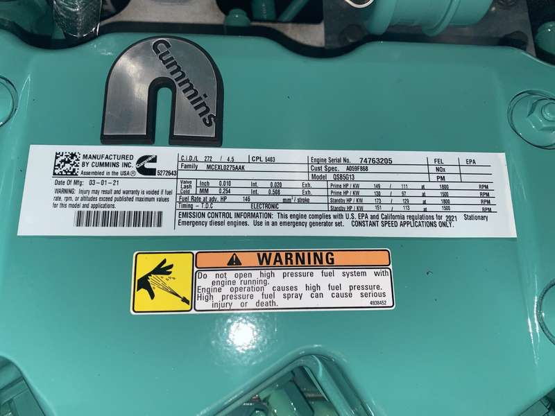 New Cummins C100D6C QSB5-G13 NR3 Diesel Generator, EPA Tier 3