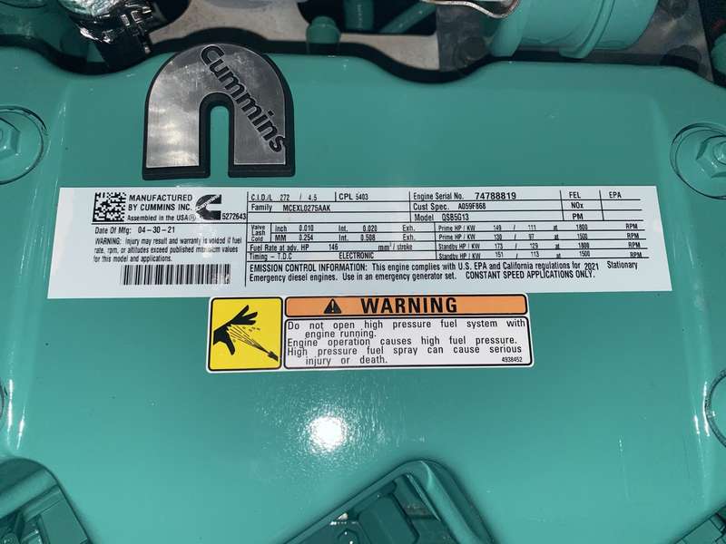 New Cummins C100D6C QSB5-G13 NR3 Diesel Generator, EPA Tier 3