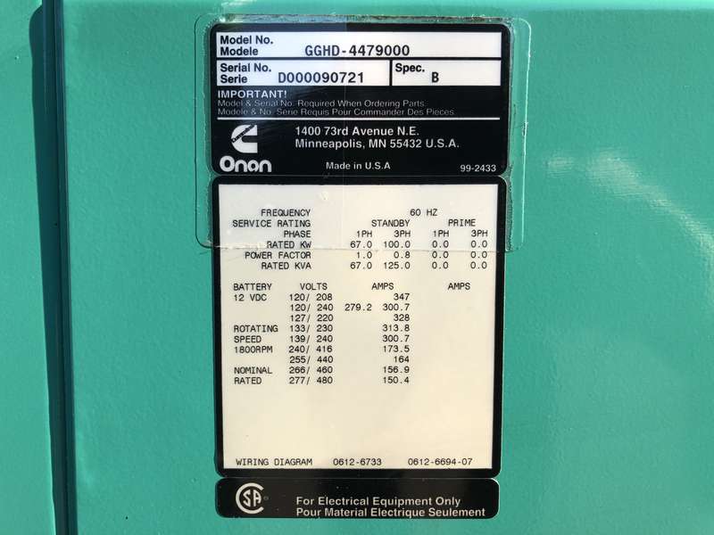 Used Cummins GGHD Natural Gas / Propane Generator, 747 Hrs