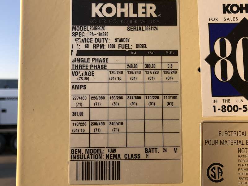 Used Kohler 230REOZD Detroit Diesel Series 60 12.7L Diesel Generator, 490 Hrs