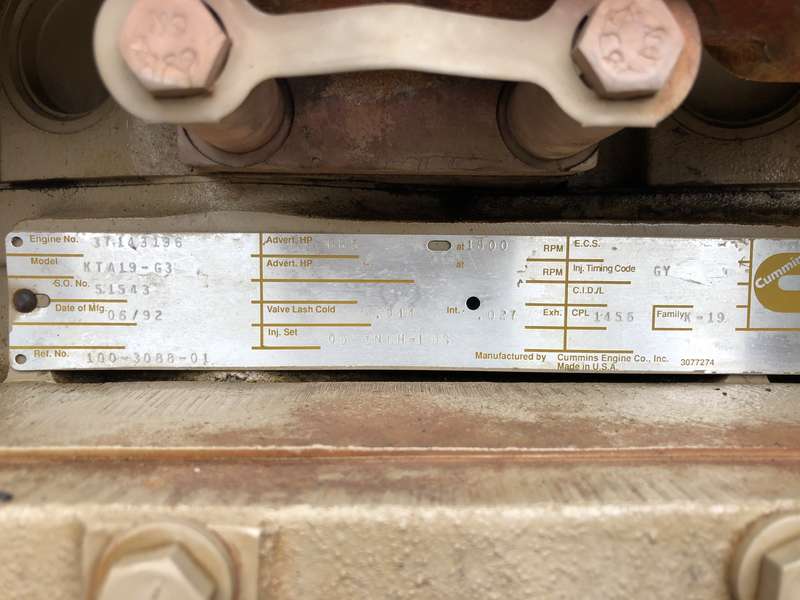 Used Cummins DFEC KTA19-G3 Diesel Generator, 1060 Hrs