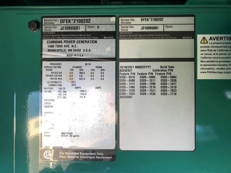 New Cummins DFEK QSX15-G9 Diesel Generator 0 Hrs EPA Tier 2