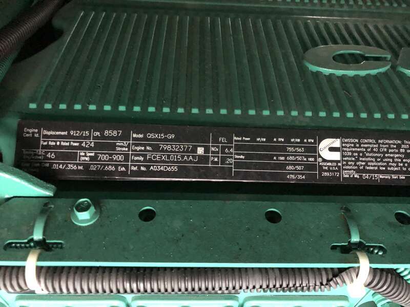 Used Cummins DFEJ QSX15-G9 NR2 Diesel Generator 134 Hrs EPA Tier 2