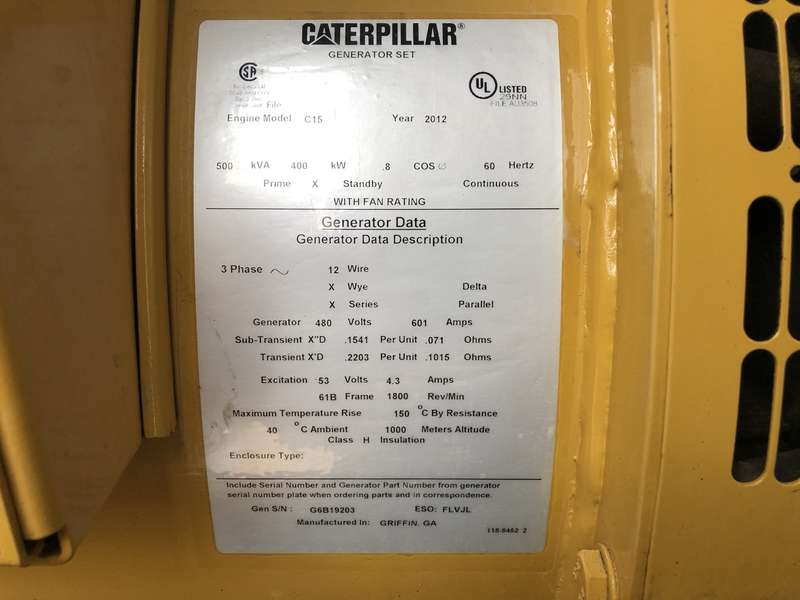 Used Caterpillar C15 Diesel Generator 5068 Hrs EPA Tier 2  