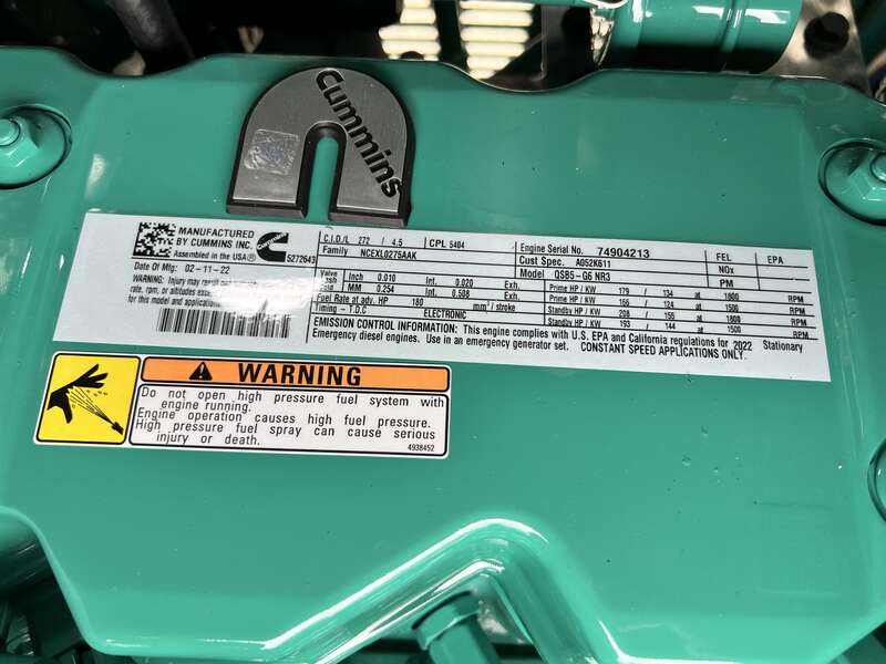 New Cummins C125D6C QSB5-G6 NR3 Diesel Generator, EPA Tier 3