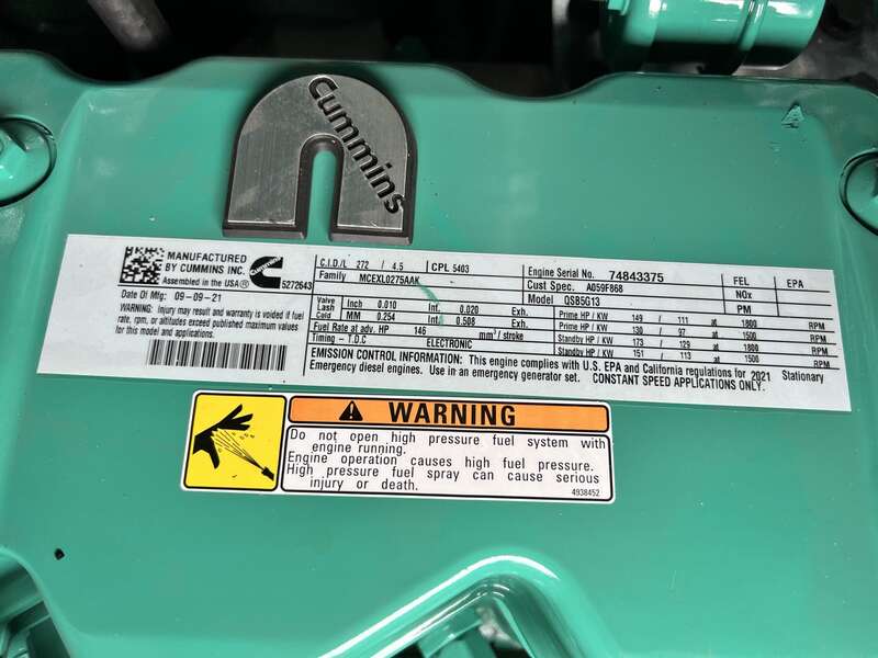 New Cummins C100D6C QSB5-G13 NR3 Diesel Generator, EPA Tier 3