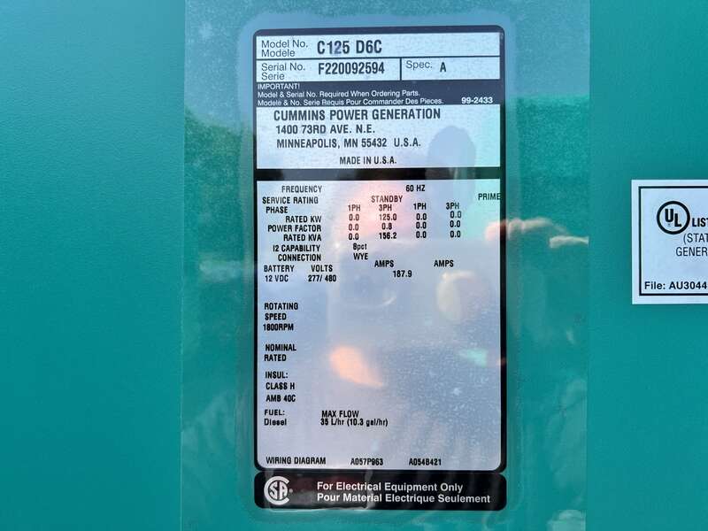 New Cummins C125D6C QSB5-G6 NR3 Diesel Generator, EPA Tier 3