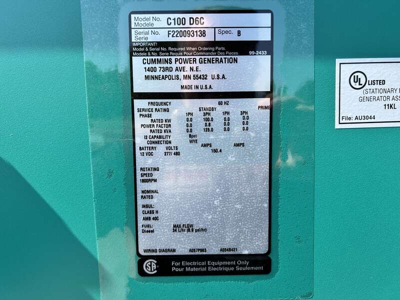 New Cummins C100D6C QSB5-G13 NR3 Diesel Generator, EPA Tier 3