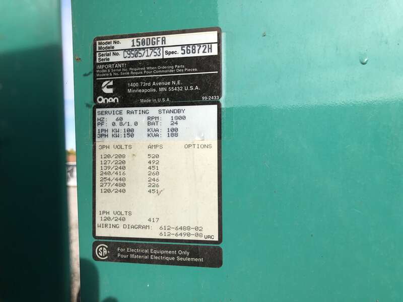 Used Cummins DGFA 6CTA8.3-G Diesel Generator, 1374 Hrs