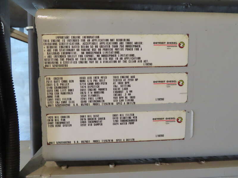 Used Kohler 1500DS4 12V4000 Diesel Generator, 295 Hrs 4160V