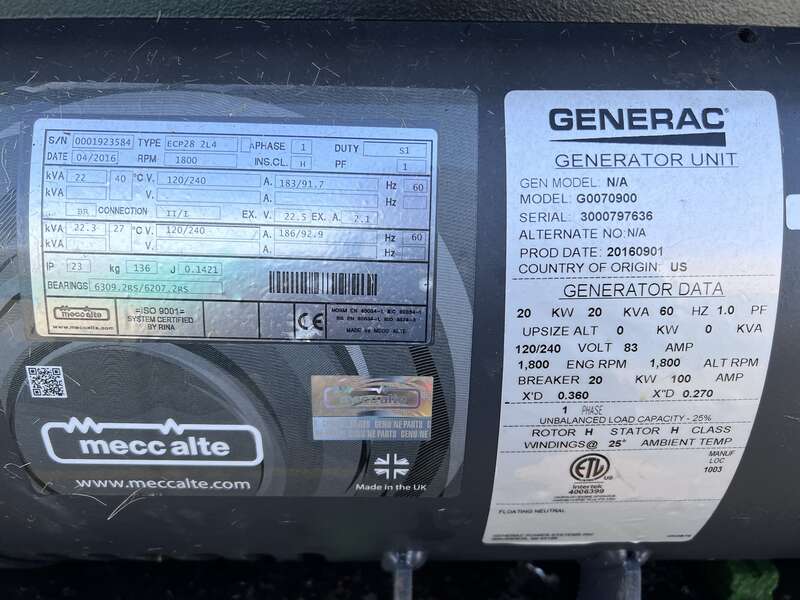Used Generac G0070900 Mitsubishi 2.5L Diesel Generator, 72 Hrs, EPA Tier 3