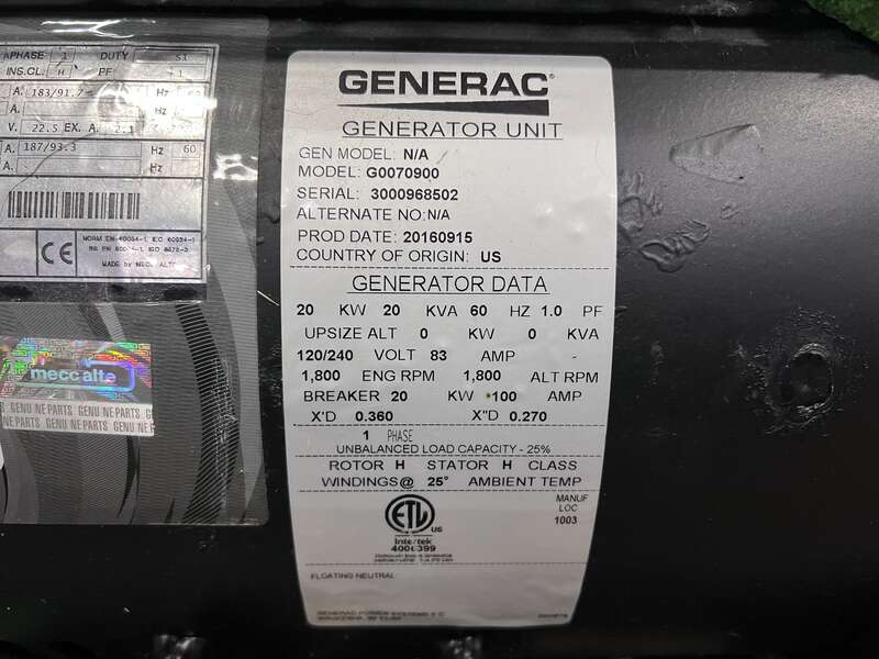 Used Generac G0070900 Mitsubishi 2.5L Diesel Generator, 149 Hrs, EPA Tier 3