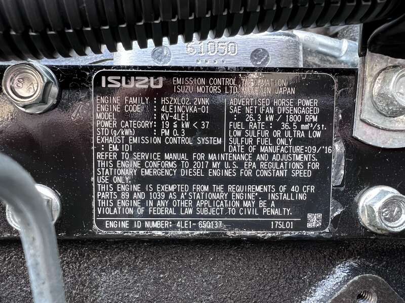 Used MTU DG04RZ055V1M00001 Isuzu 4LE1NYGV04 Diesel Generator, 57 Hrs, EPA Tier 3