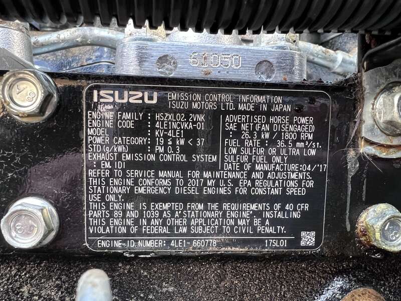 Used MTU DG04RZ055V1M00001 Isuzu 4LE1NYGV04 Diesel Generator, 52 Hrs, EPA Tier 3