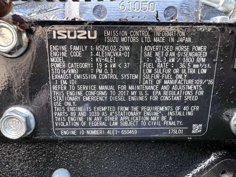 Used MTU DG04RZ055V1M00001 Isuzu 4LE1NYGV04 Diesel Generator, 74 Hrs, EPA Tier 3