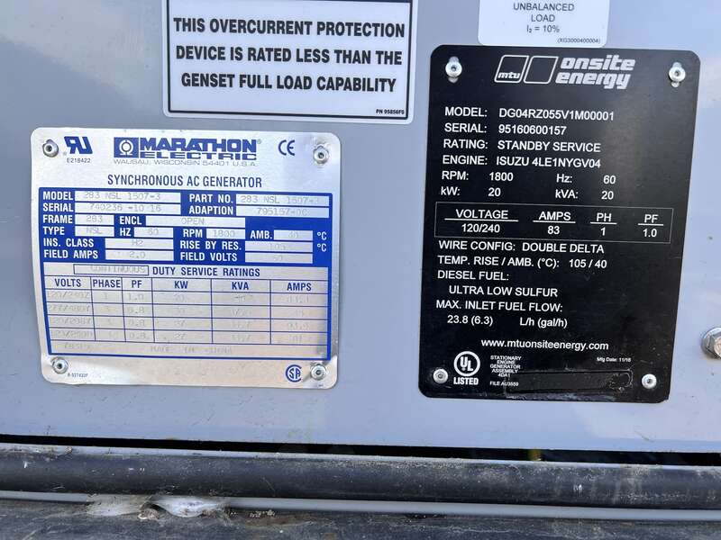 Used MTU DG04RZ055V1M00001 Isuzu 4LE1NYGV04 Diesel Generator, 58 Hrs, EPA Tier 3