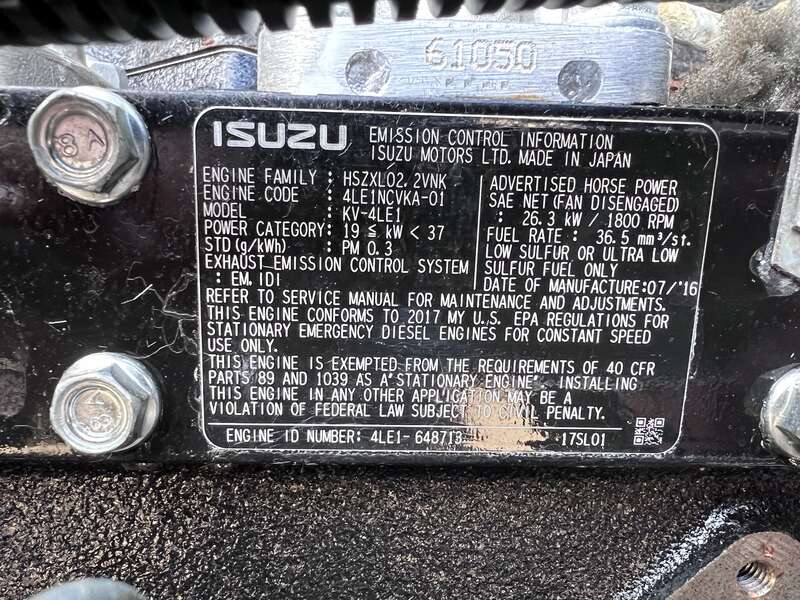 Used MTU DG04RZ055V1M00001 Isuzu 4LE1NYGV04 Diesel Generator, 61 Hrs, EPA Tier 3