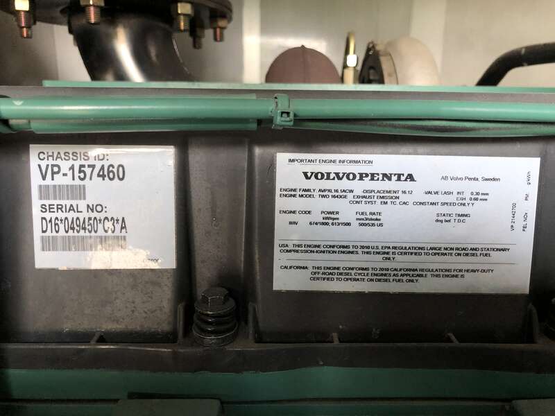 Used Volvo Penta TAD1643GE Diesel Generator, 254 Hrs and 255 Hrs, EPA Tier 2
